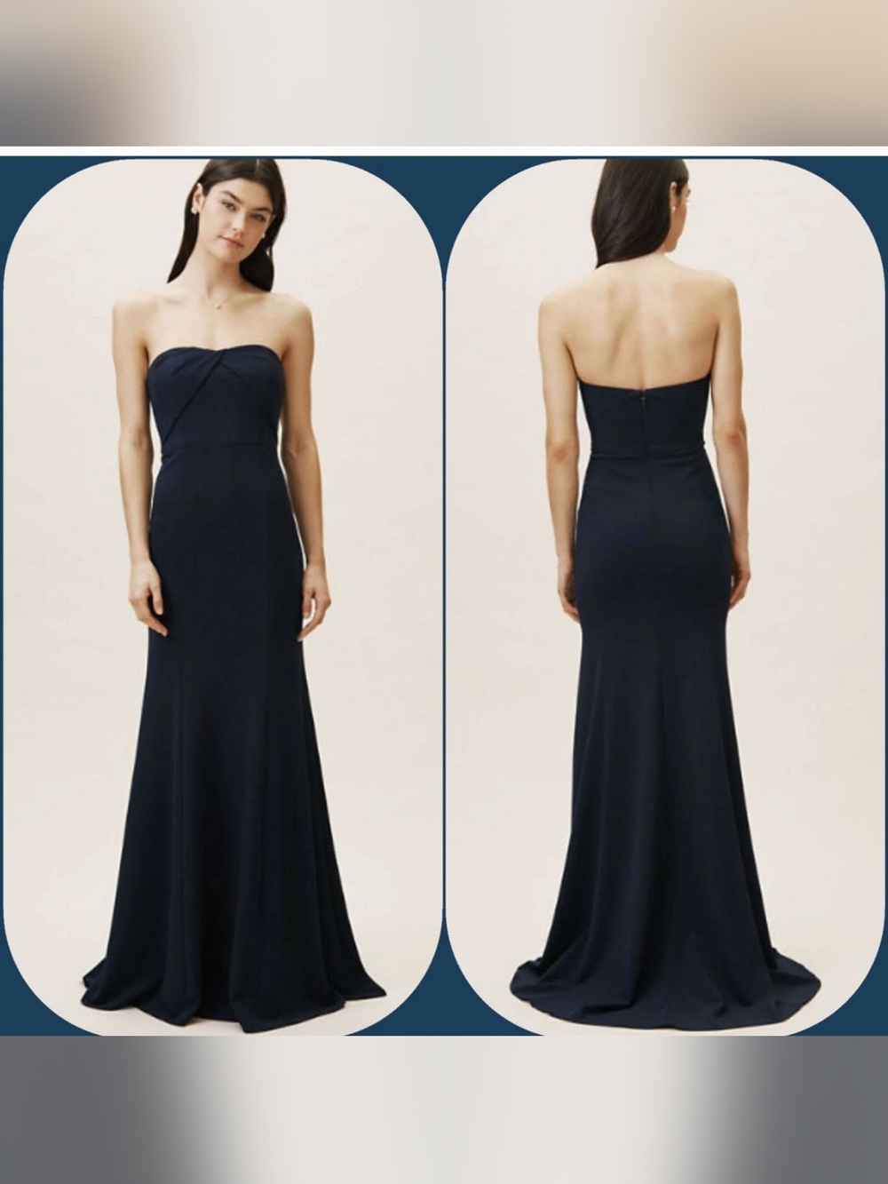 Strapless Navy Formal Gown with Sweetheart Bodice